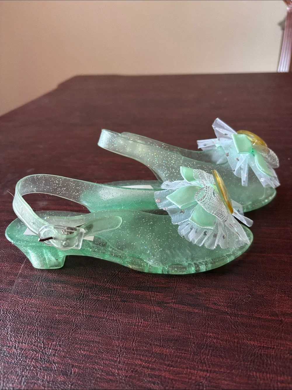 Disney Girls Green Tinker Bell Jelly Sandals with Tulle Bows